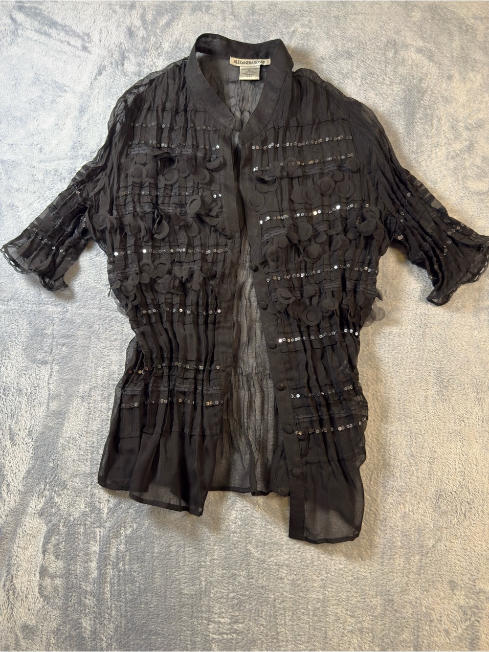 Alexandra Rosati Black Sheer Embellished Tunic Top Sequin Ruffle Small SM/4-30